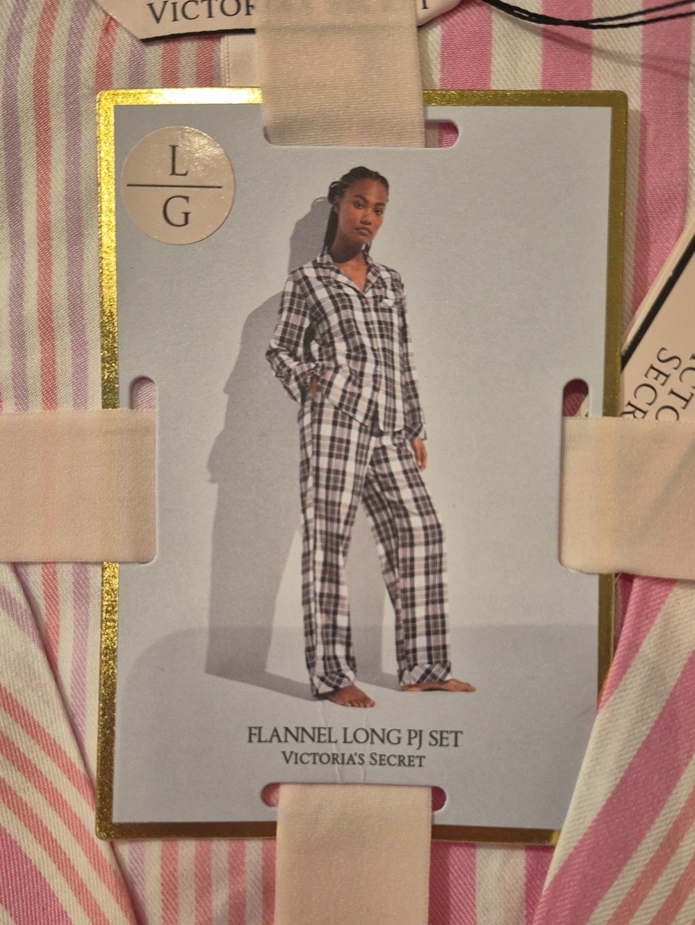Victoria's Secret Pink and White Flannel Striped Pajama Set